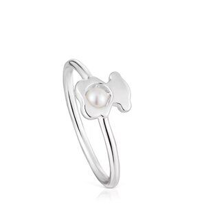 Tous Small silver bear Ring with cultured pearl I-Bear